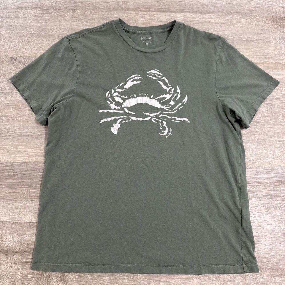 J.Crew Shirt Men’s Large Olive Green Crab Graphic Coastal Cotton Crew Neck